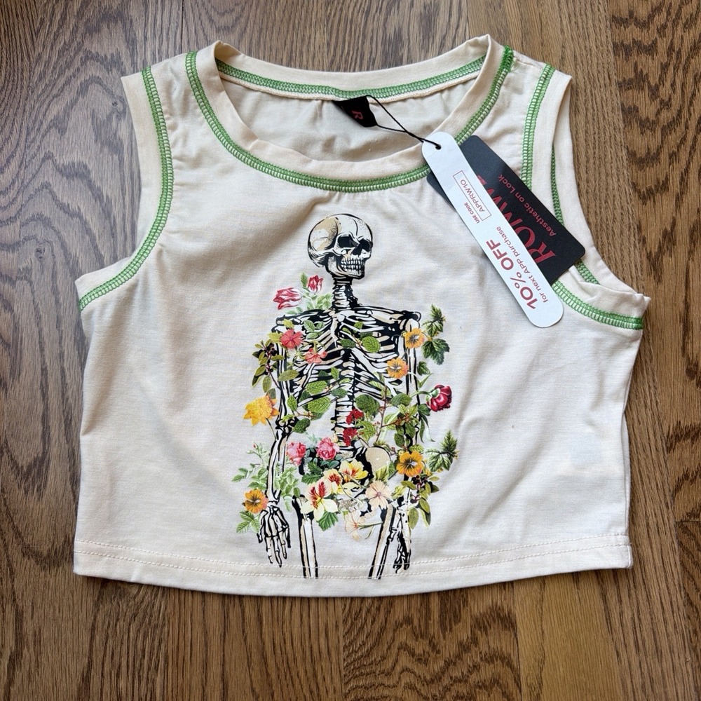 ROMWE WOMEN'S Skeleton SKULL Floral TANK TOP ~ SZ S ~ NWT